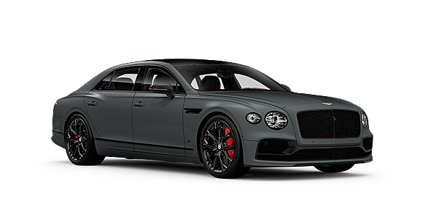Bentley Lyon Bentley Flying Spur S front side angled view in Cambrian Grey coloured exterior. 