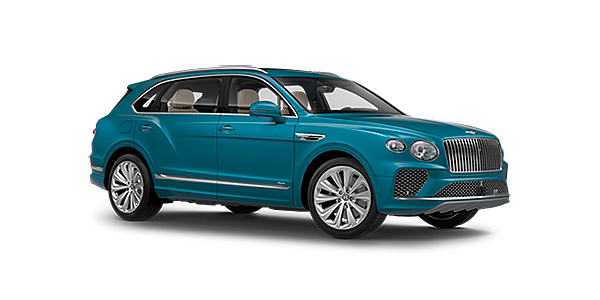 Bentley Lyon Bentley Bentayga EWB Azure front side angled view in Topaz blue coloured exterior. 